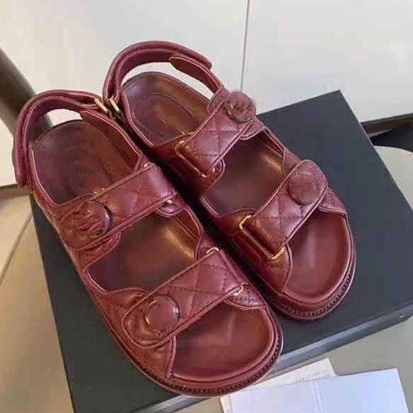 

2021 New Crystal Calf leather quilted Platform sandals Designer Women's Flat sandals 35-41 With box, Black