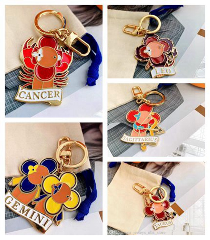 

2021 Luxurys Zodiac Signs Key chain Buckle lovers Car Keychain Handmade Leather Designers Keychains Men Women Bag Pendant Accessories 12 Color, Silver