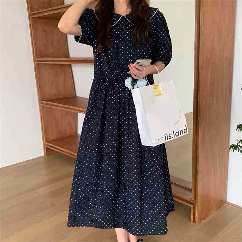 

All Match Polka Dots Loose Femme French Vintage Prom Summer Casual OL Lady Streetwear Long Dresses Vestidos 210525, Beige