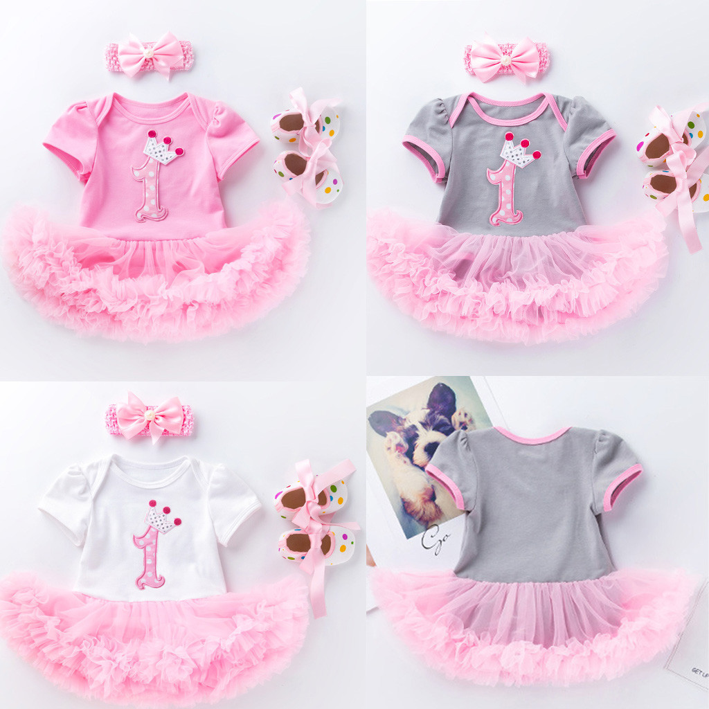

Kids Clothes Set Newborn Infant Baby Girls Birthday Letter Romper Tulle Dress Princess Shoes 3PC Girl Clothes vestiti neonata, Gy