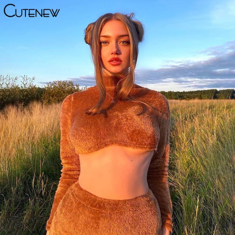 

Work Dresses Cute Autumn Plush Solid Casual Two Piece Sets Women Long Sleeve Turtleneck Crop Top+Mini Skirts Matching Lady Slim Streetwear, White;black