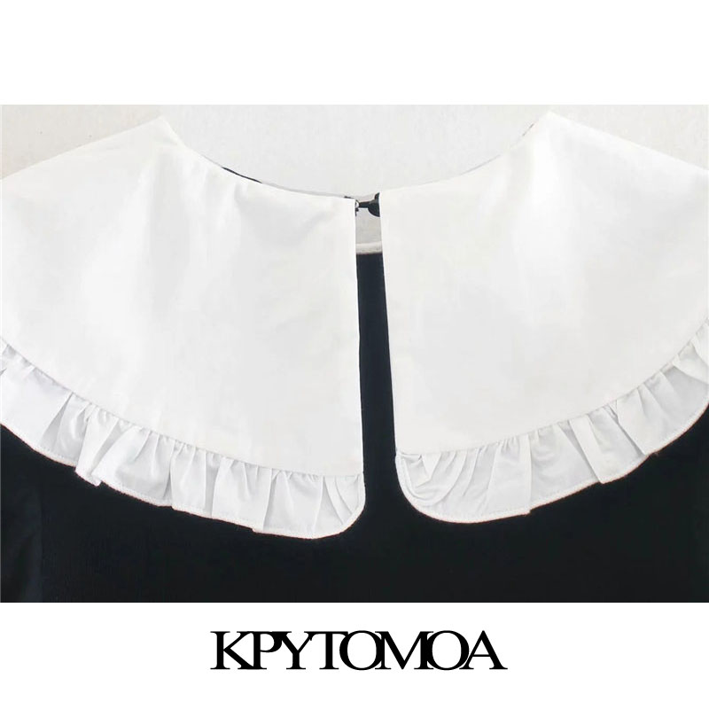 

2021kpytomoa women 2021 sweet fashion patchwork knitted mini dress vintage peter pan collar short sleeve female dresses vestidos, Black;gray