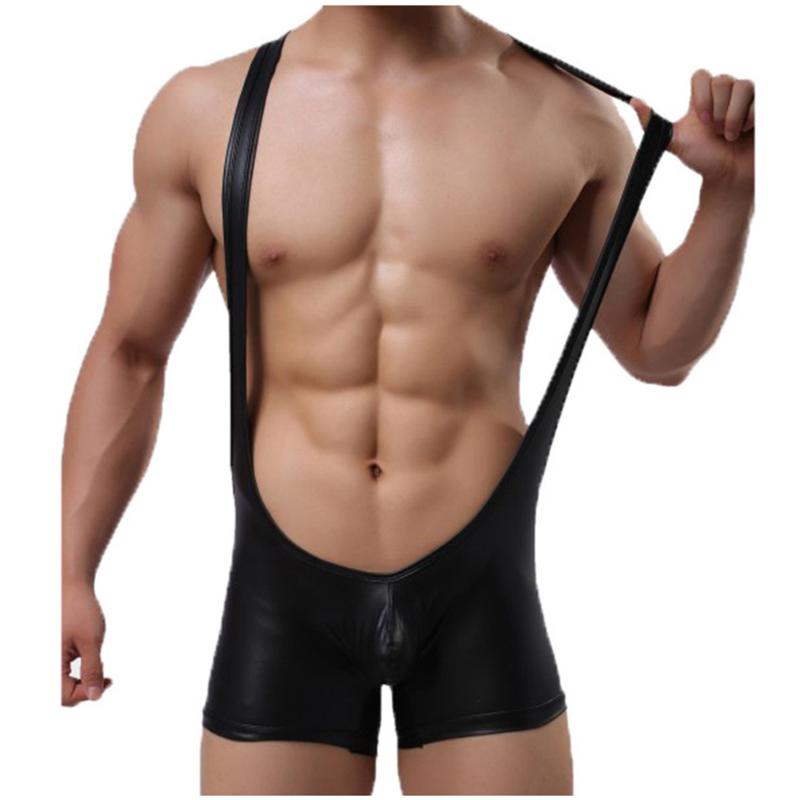 

Underpants Fahion Mens Sexy One Piece Wet Look Faux Leather Pu Wrestling Singlet Straps Bodysuit Underwear Boxers Undershirt Jumpsuit, Black;white