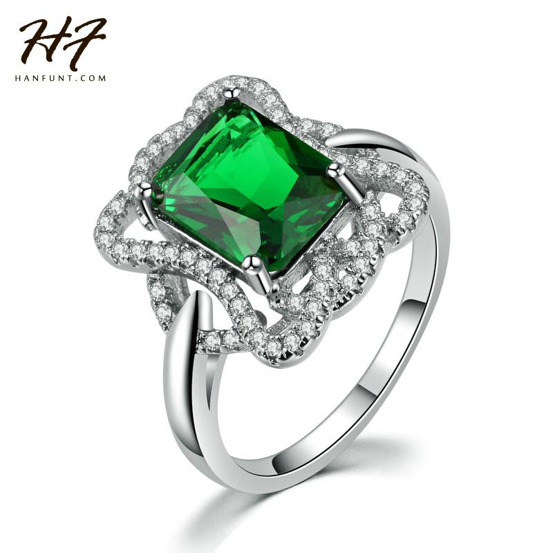 

Cluster Rings Sliver Gold Color Princess Cut Big Green Crystal Bijoux Fashion Ring Jewelry For Women As Promise Gift R496, Golden;silver