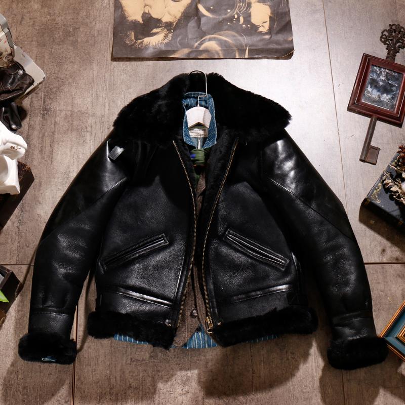 

Men's Jackets CDB3-1 European US Size High Quality Super Warm Genuine Sheep Leather Coat Mens Big B3 Shearling Bomber Merino Fur Jacket, Black;brown