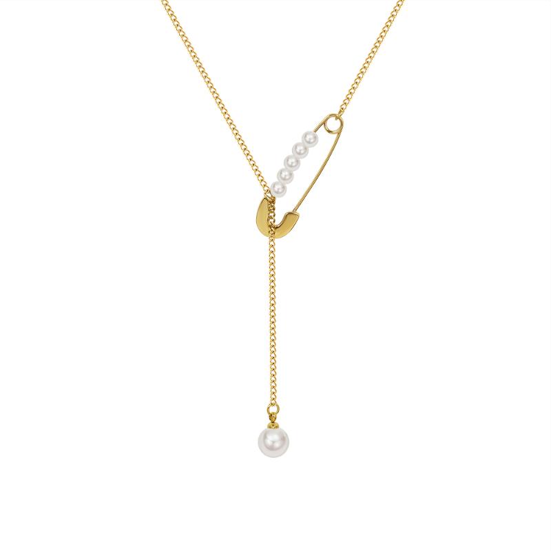 

Chains French Pin Imitation Pearl Necklace Tassel Pendant Clavicle Chain Titanium Steel Jewelry Small Design Sense Skirt