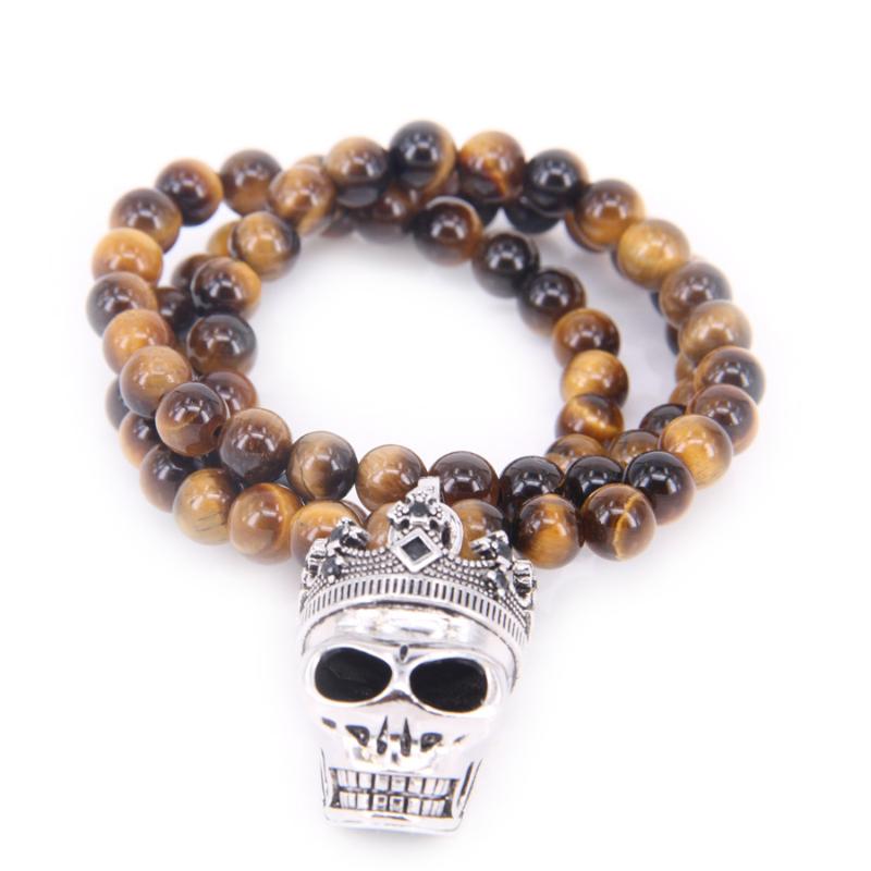 Pendant Necklaces Tigereye Beads And &quot; Royal Crown Skull Necklace, Rebel Heart Jewelry Gift For Women Men -N40-image-708543681