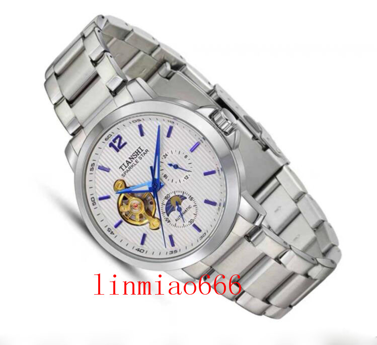 

men's watch, simple, automatic movement, steel strap, alloy case, mineral reinforced glass, fashion, butterfly clasp, large dial, elega, Slivery;brown