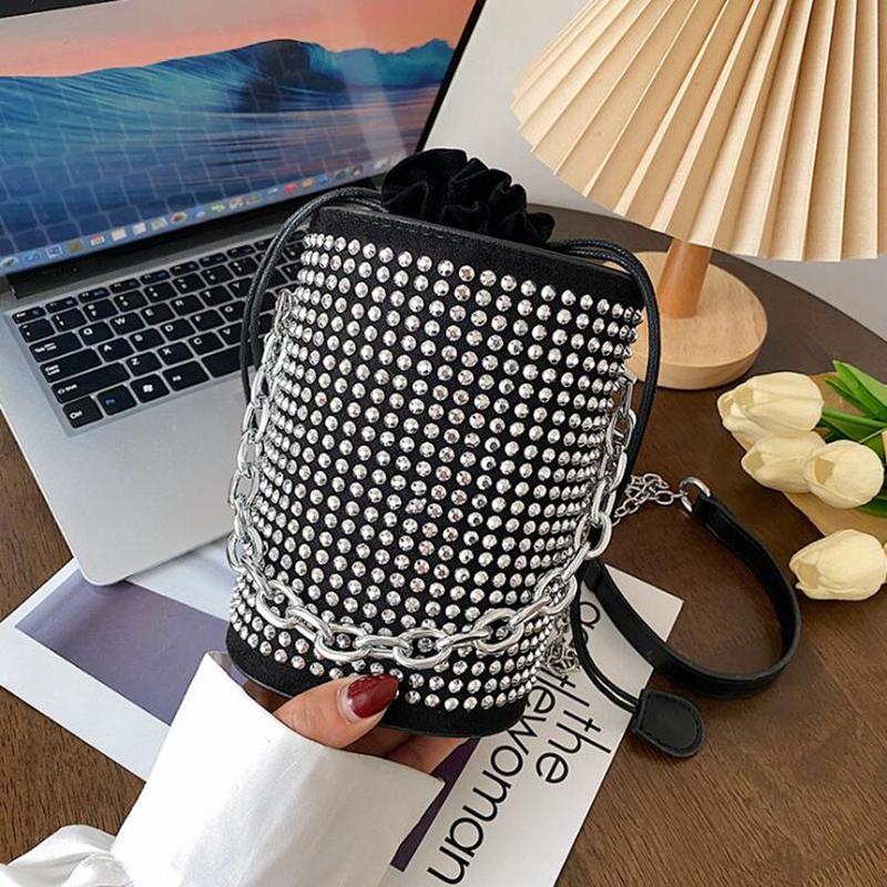 

Evening Bags 2021 Summer Luxury Designer Shoulder Bag For Women Inlaid Diamond Chain Bucket Crossbody Fashion Female Party Shopper Purse