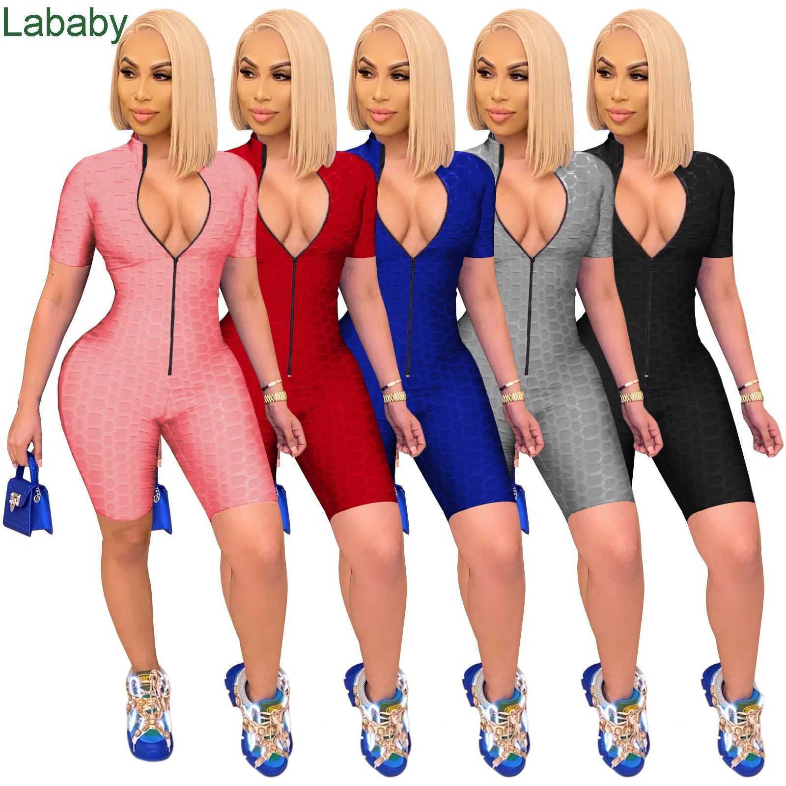 

Desinger Women Jumpsuits Bodysuit Workout Zipper Skinny Short Sleeve V-neck Onesies Pineapple Cloth Ladies Yoga Shorts Rompers Nightwear, Mix colors