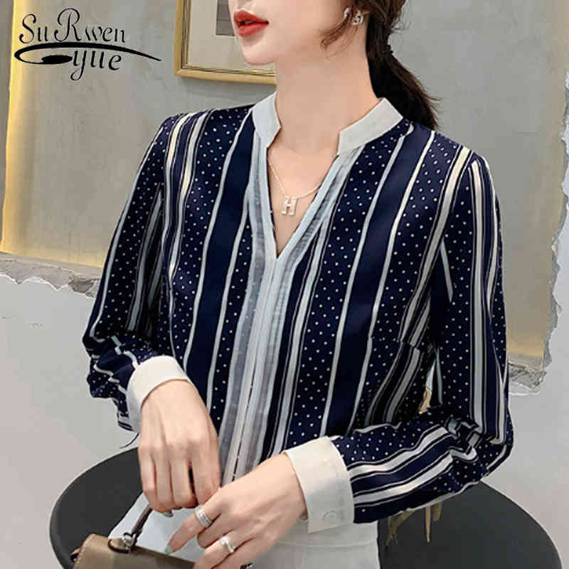 

Casual Long Sleeve V-neck Blouse Women Polka Dot Tops Blusas Mujer De Moda autumn Office Ladies Shirt 6545 50 210521, White