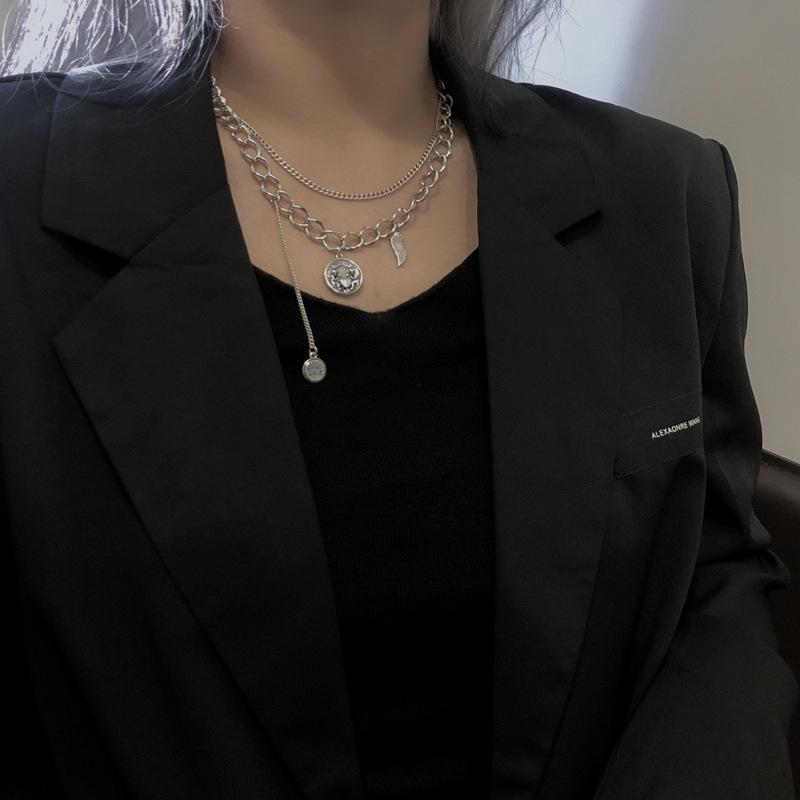 

Pendant Necklaces Korean Personality Multi-layer Necklace Femininity Niche Design Angel Feather Autumn Winter Sweater Chain
