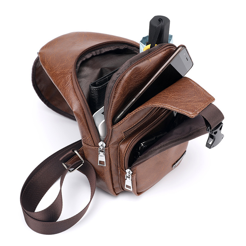

New Men's Crossbody Bags Male USB Chest Bag PU Leather Shoulder Bags Diagonal Package Back Pack Travel, Please leave a message
