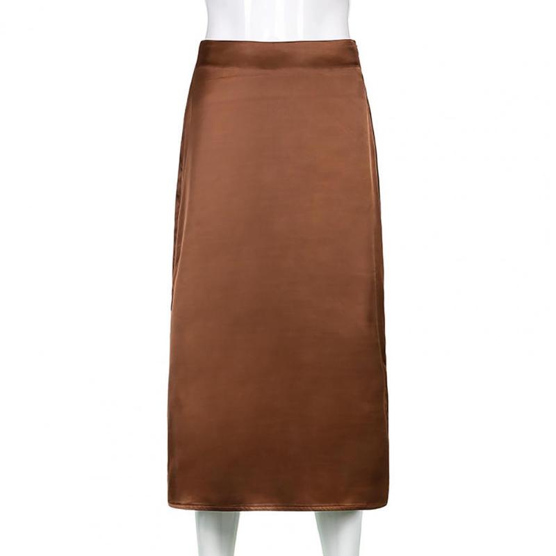 

Women Skirt Solid Color Slit Hem Polyester High Waist Loose Long For Office Skirts, Black