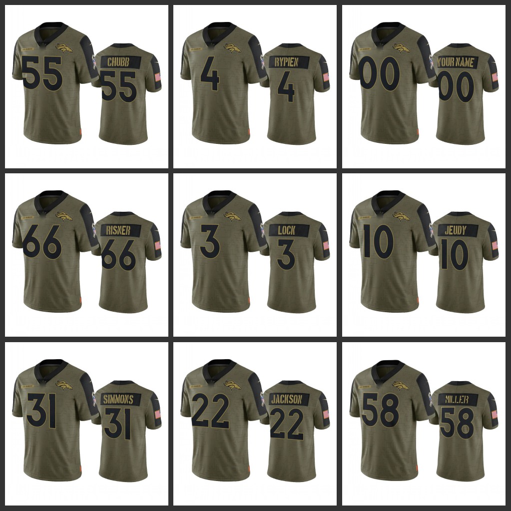 

Denver''Broncos''Men #58 Von Miller 4 Brett Rypien 10 Jerry Jeudy 3 Drew Lock Custom Women Youth Olive 2021 Salute To Service Limited Jersey