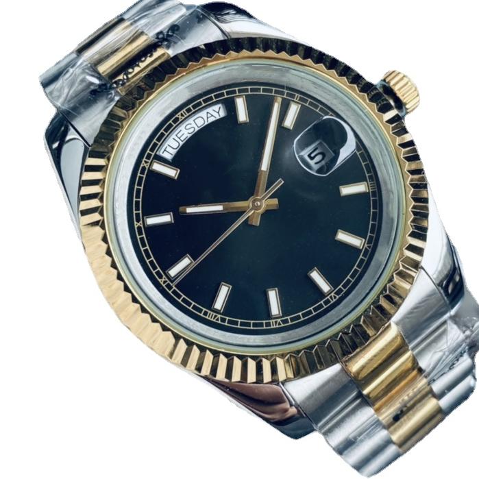 

Wristwatches Automatic Mechanical Men's Watch Day-date Stainless Steel Fashion Yellow Gold Male Wristwatch Sapphire Crystal, Slivery;brown