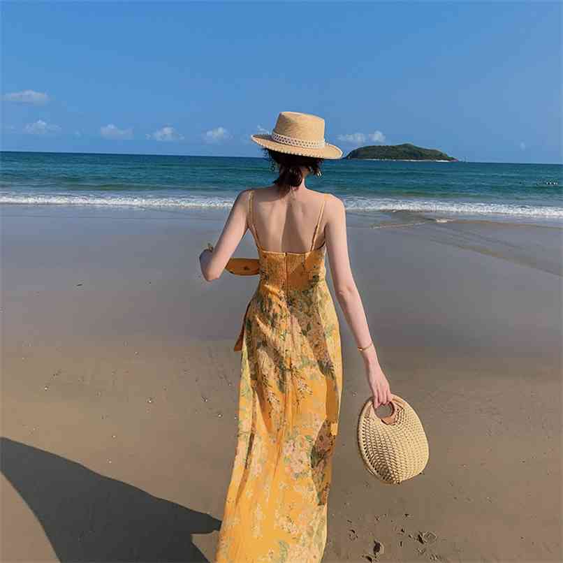 

Elegant dress female seaside vacation suspender long skirt summer and Korean fashion women's clothing 210520, The picture color