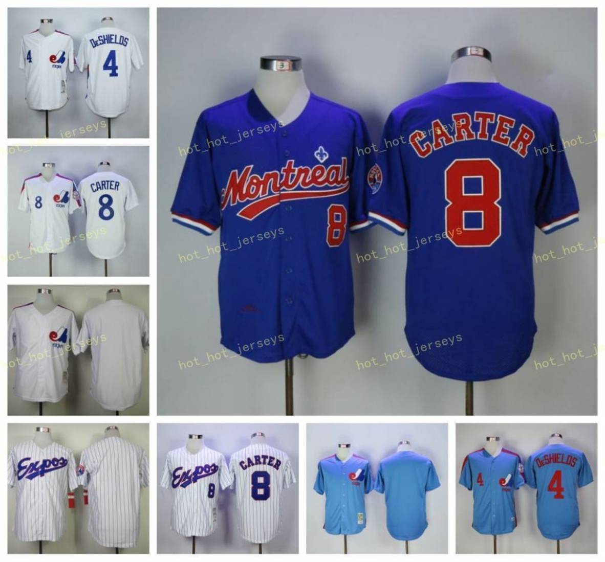 

Retired 8 Gary Carter Baseball Jersey 4# Deshields Vintage Retro Cooperstown Mesh Stitched Pullover, Men