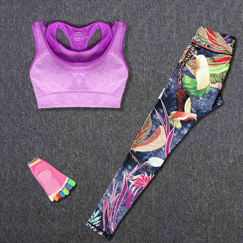 

Women's Pants & Capris Yoga Tracksuit Set With Chest Pad for Women Sports Suits Gym Clothing Fitness wear Leggings Socks Bra 3 Pcs, Yoga set a11