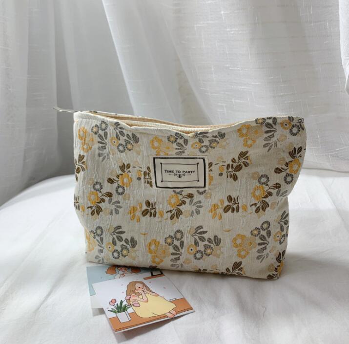 

3pcs Cosmetic Bags Women Canvas Flower Prints Large Capacity Clutch Makeup Bag, #03