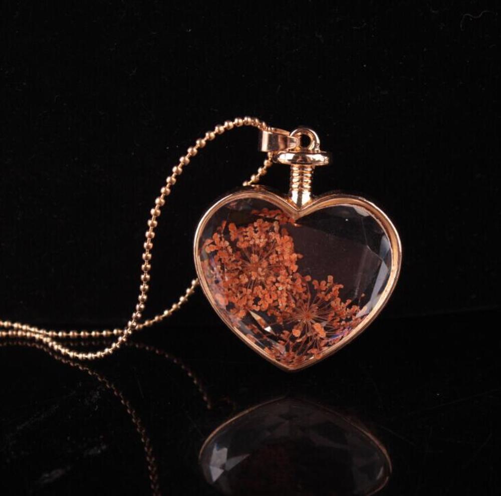 murano heart shape lampwork glass pendants aromatherapy pendant necklaces jewelry dry flowers perfume vial bottle pendants necklace 