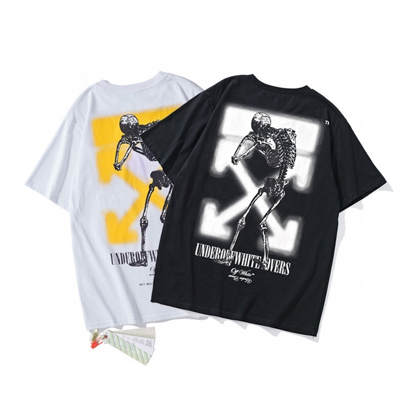 

T-shirts Summer Ow Off Xi'an Limited White Fashion Skull Print Lovers Short Sleeve for Men and Women, White;black