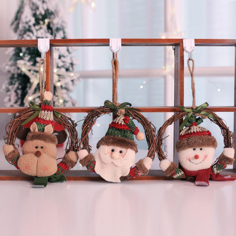 

Christmas Decorations Ornaments Xmas Wreath Rattan Garland Santa Snowman Vine Ring Pendant Window Door Merry Decoration For Home