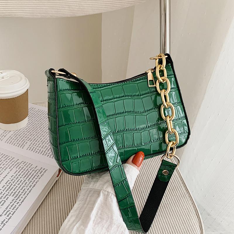 

Evening Bags 2021 Brand Crocodile Trend Shoulder Bag Women Designer Leather Handbag Pu Zipper Portable Solid Color Ladies Underarm