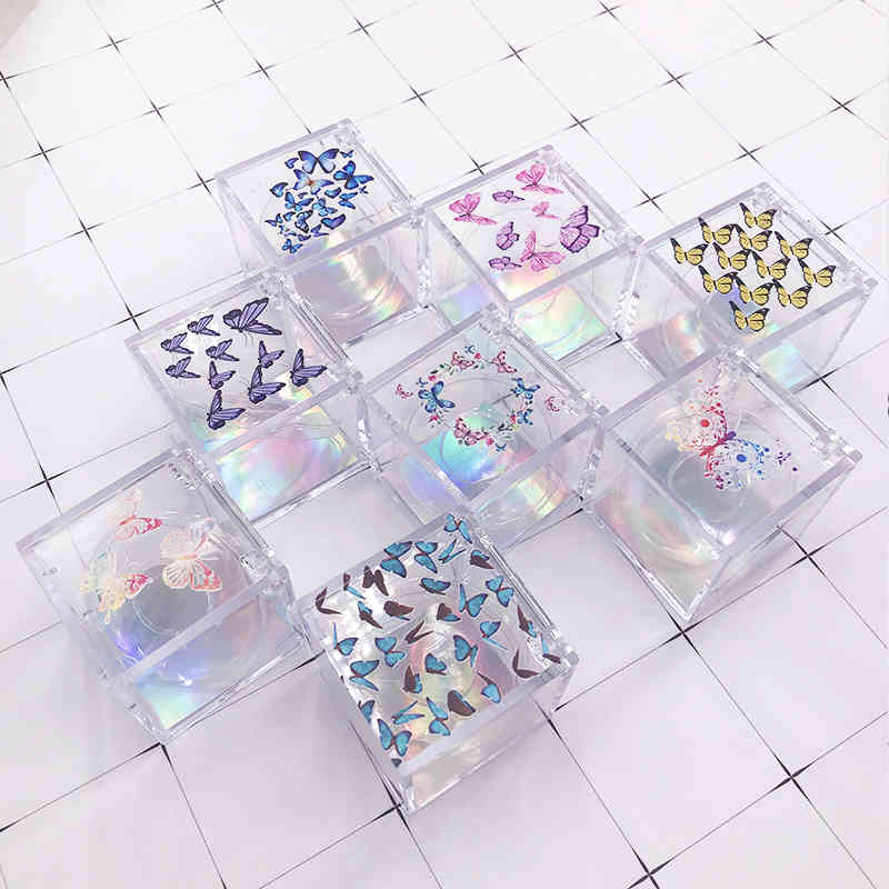 

New Eyelash Packaging Box Butterfly Print Clear Cube Box Fluffy 25mm Mink Flase Eyelashes Customized Lash Box Caja De Pestanas