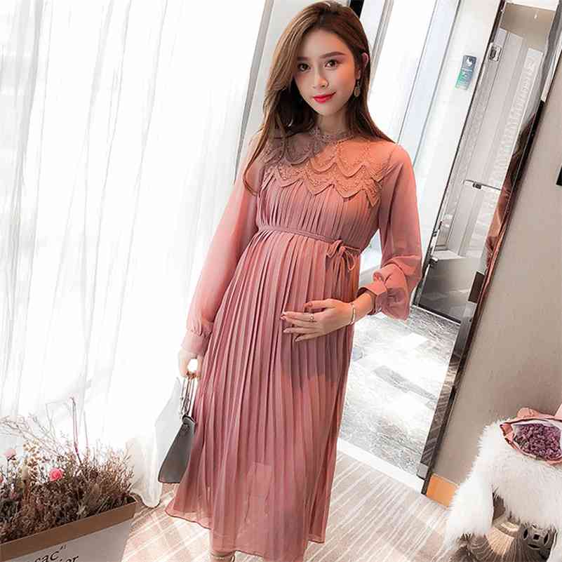 

Fashion Maternity Dresses Spring Autumn Long Pregnancy For Pregnant Women Dress Casual Clothes Plus Size 210721, White