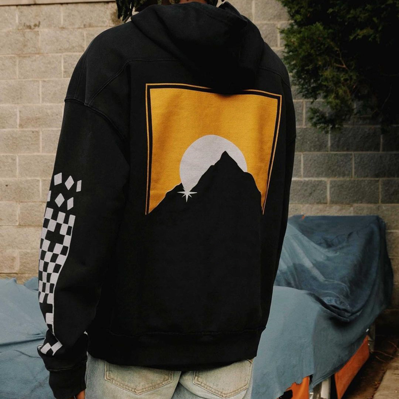 

21fw Europe USA Autumn winter Sunset Hoodie fashion men women Mountain oversize Skateboard streetwear cotton Hooded Sweatshirt