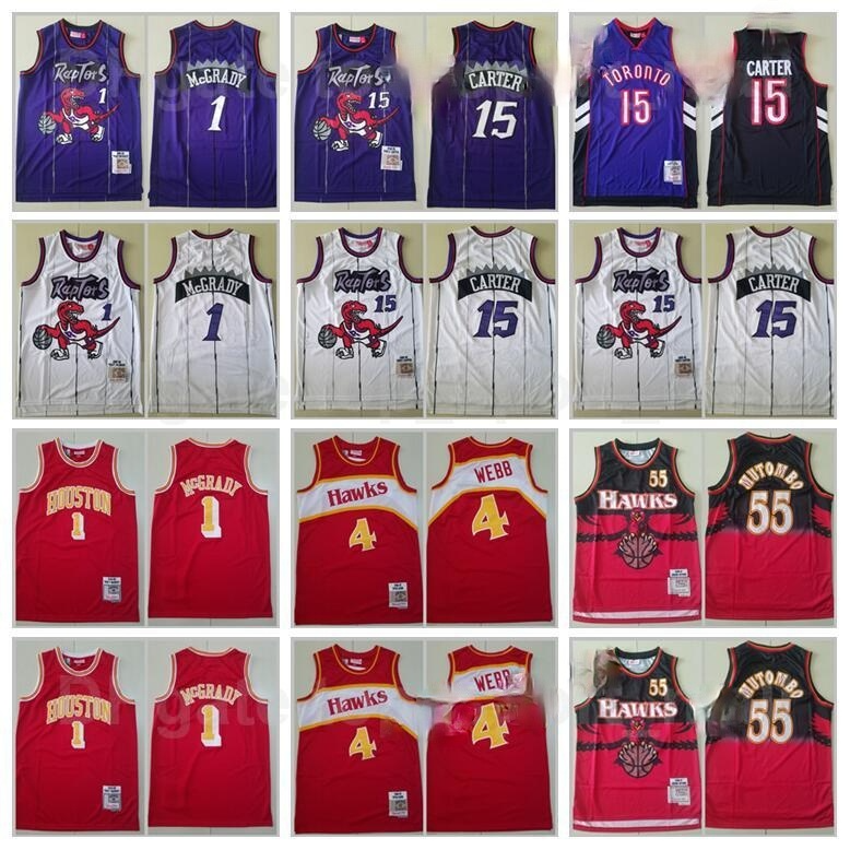 

Basketball Jersey For Men Mitchell and Ness l Spud Webb Jersey Men 4 Tracy McGrady 1 Vince Carter 15 Dikembe Mutombo 55 Red Purple White Black Vintage, Black;red