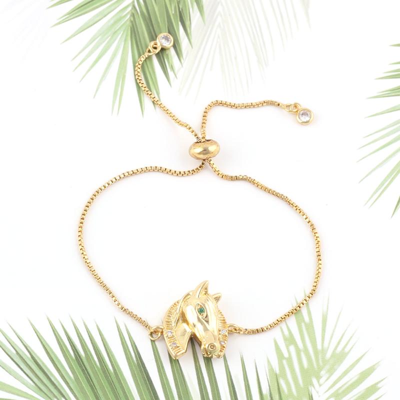 Charm Bracelets Luxury CZ White Zircon Horse Head Charms Bracelet Adjustable Link Chain Women & Bangles For Jewelry Accessories-image-710368637