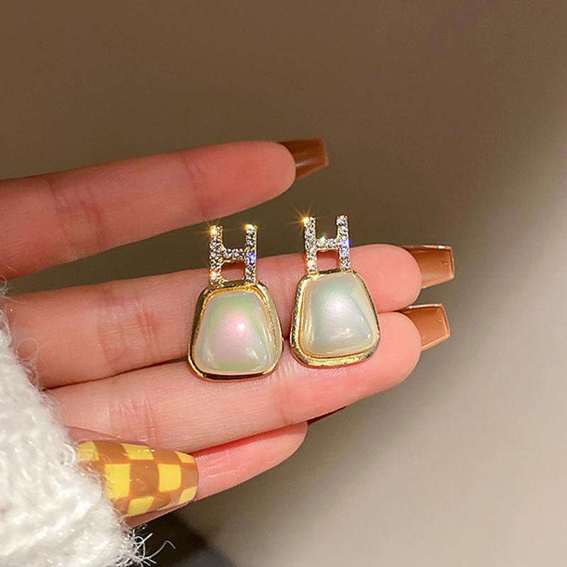 

Stud Fashion Fine 14K Gold Plated Letter Pearls Earrings For Women Girl Temperament Jewelry Zircon S925 Silver Needle Wedding