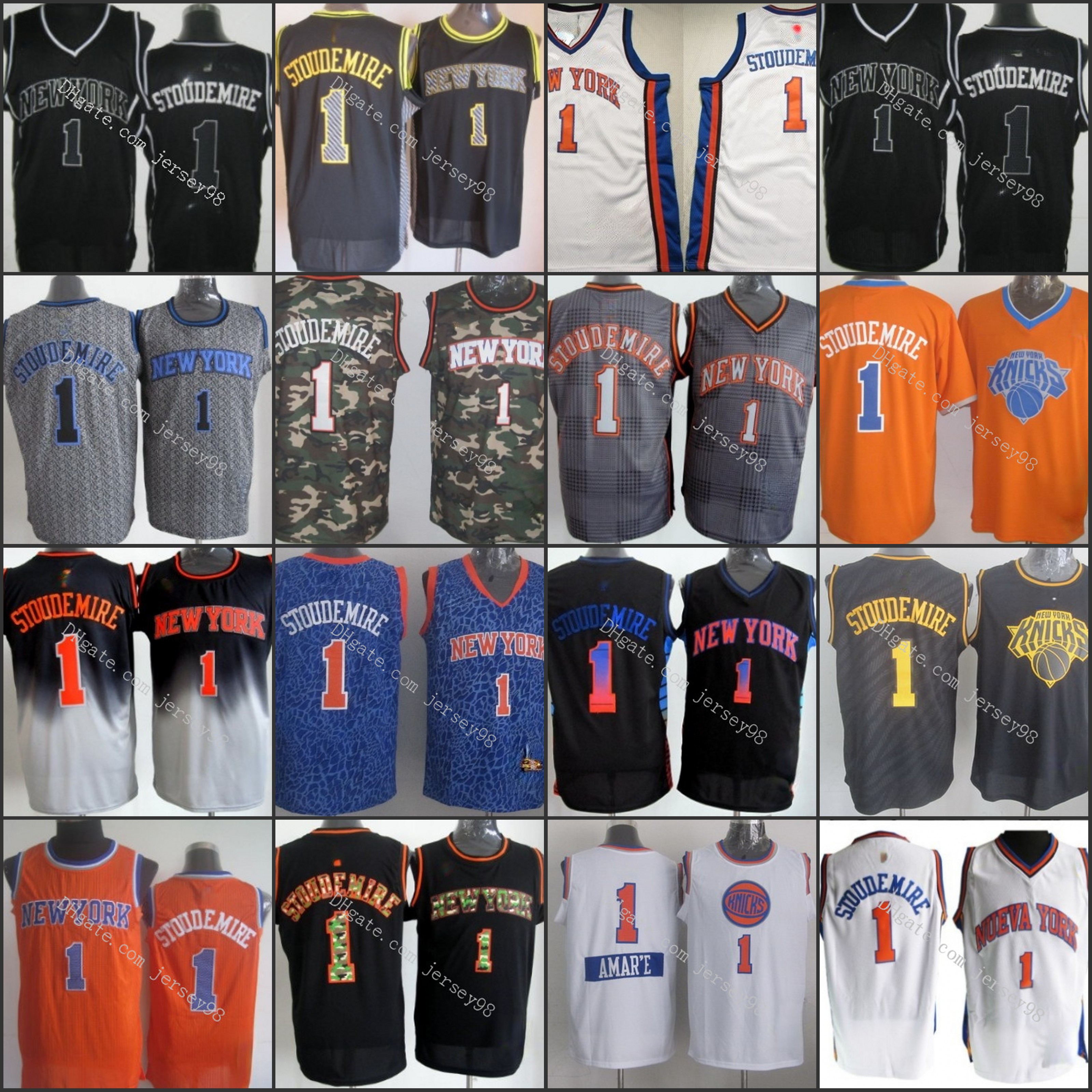 

New YorkKnicksmen #1AmareStoudemire retro BasketballJerseys, 10