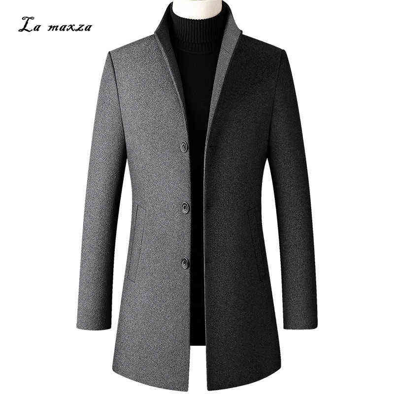 

Plus Size 5XL Fashion Solid Men Woolen Coat Winter Smart Casual Slim Cashmere Coat 211115, Black
