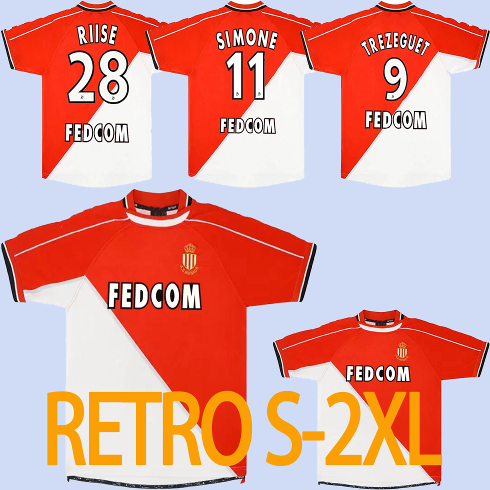 

1999 2000 Monaco retro soccer jersey 99 00 Trezeguet Simone Riise Marquez Prso Giuly Sagnol vintage classic football shirt, Home jersey