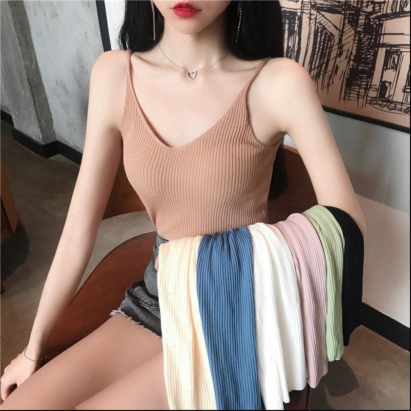 

womens tanks summer basic slim v neck knit tank women camisole female camis high elasticity casual, White