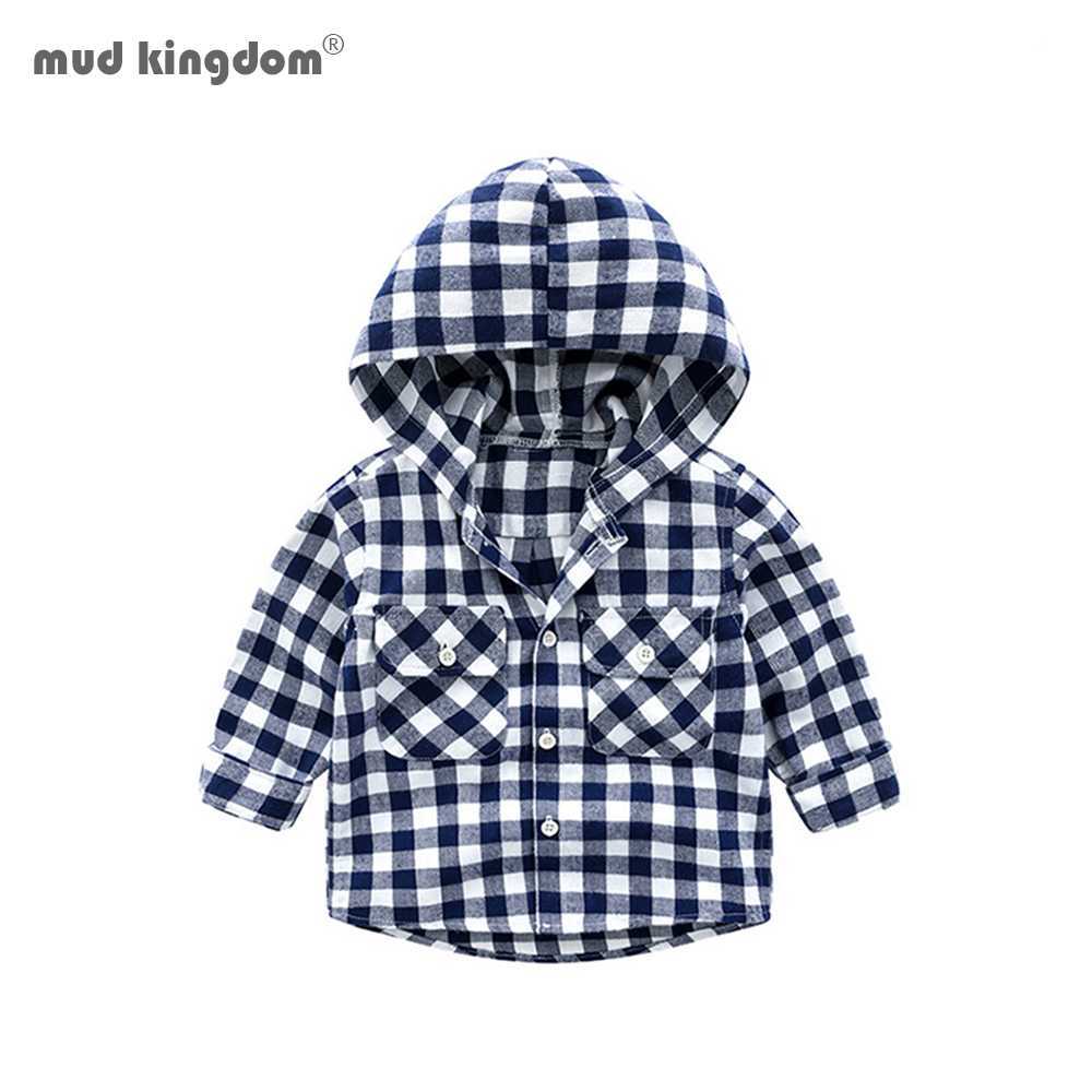 

Mudkingdom Boys Shirts Spring Hooded Long Sleeve Casual Kids Clothes Autumn Plaid Patch Fashion Tops 210615, Black