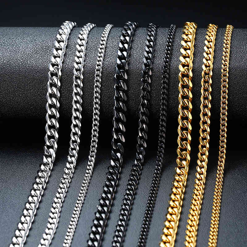 

Modyle New Punk Vintage Men Necklace StainlSteel Cuban Link Chain Gold Black Silver Color Male Jewelry Gifts for Men X0509