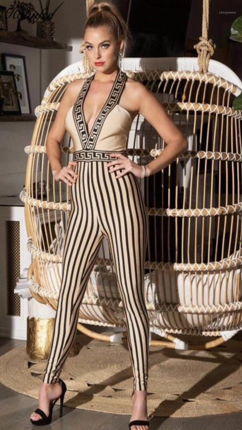 

Women's Jumpsuits & Rompers Halinfer 2021 Novas Mulhere Vestido De Verao Sexy Bodycon Full Lenght Sashes Bandage Elegant Celebrity Party Ves, Beige