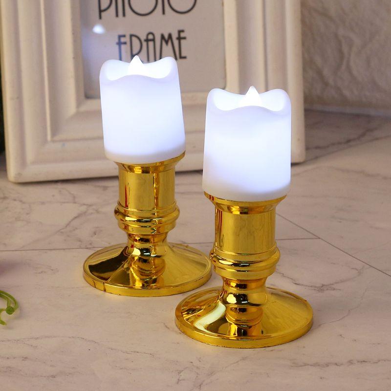 

Candle Holders 2pcs Plastic Gold Plated Base Holder Pillar Candlestick Stand For Electronic Candles Tapers Christmas Party Decor X3UC