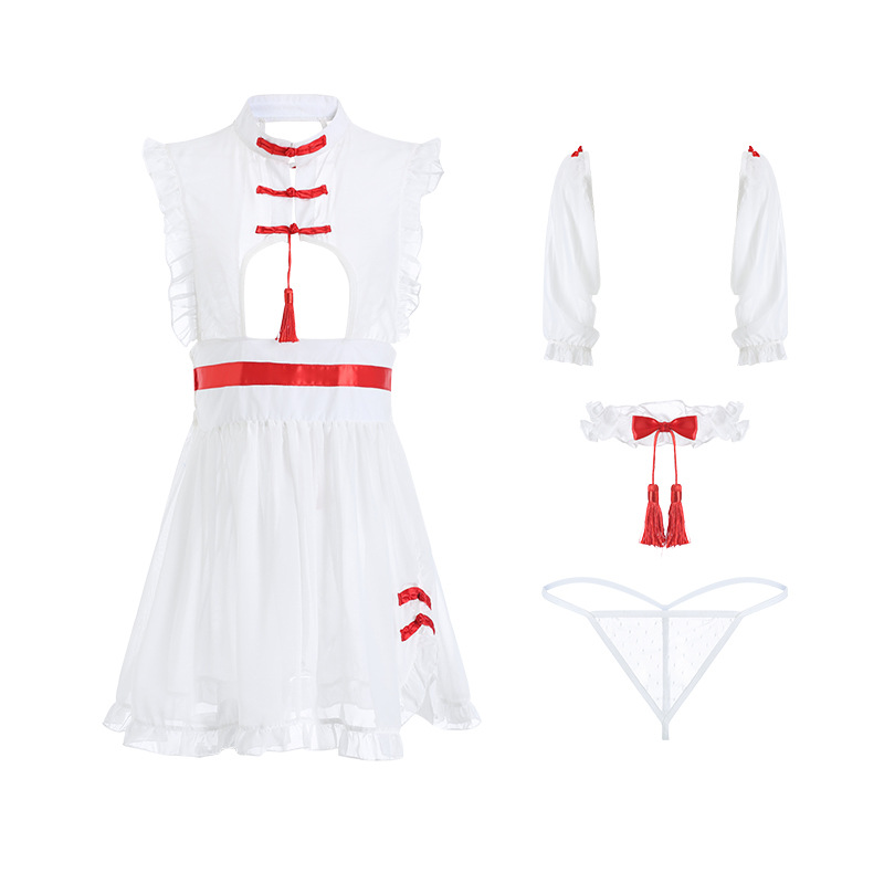 

Hot Sae 4pcs/set Cheongsam Sexy ingerie Maid Cospay Costumes Perspective Cassica Erotic ace Outfit SM Porno Suit Women, Black