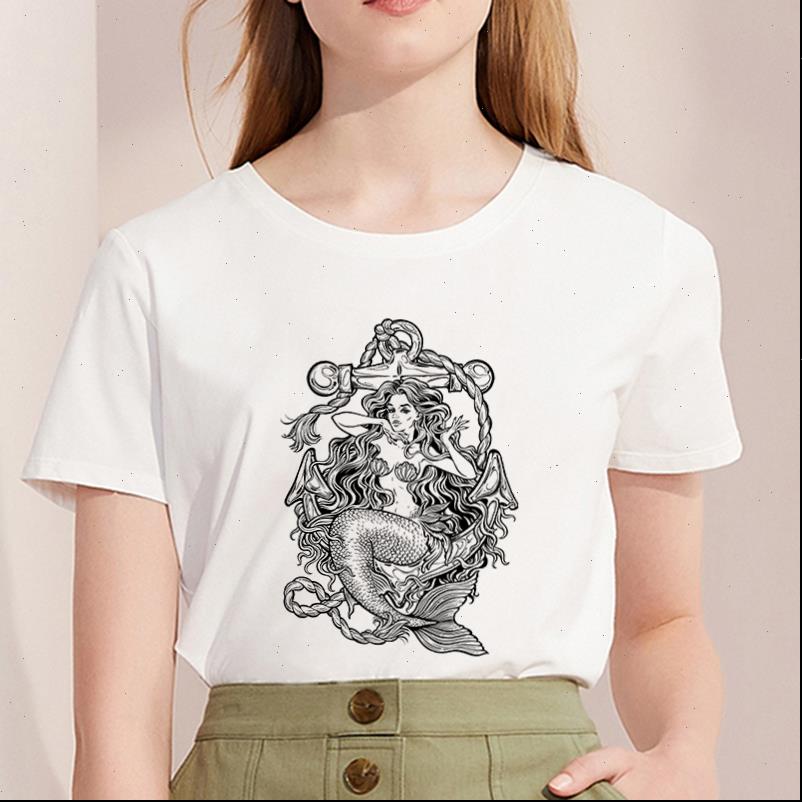 

summer femme mermaid print harajuku women t shirt fashion o neck short sleeve white female clothing