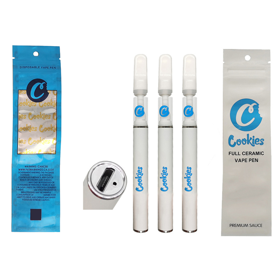 

Lead Free Cookies Disposable Vape Pen Starter Kits Full Ceramic Cigarettes Empty Vapes Pens 0.5ML Thick Oil Cartridge 290mAh Rechargeable Battery Vaporizer