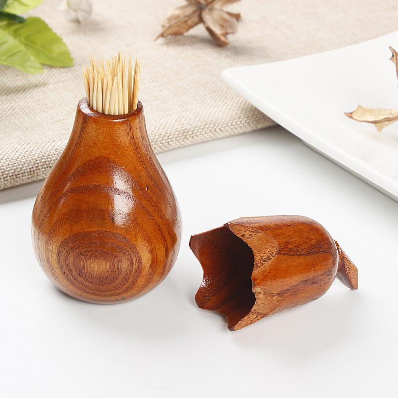 

Storage Bottles & Jars Wooden Creative Toothpick Holder Gourd Shape Jar Sugar Organization Boxes Seasoning Kitchen Accessories