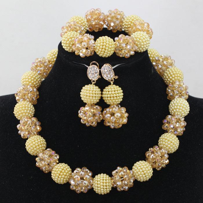 

Earrings & Necklace Champagne Gold Women Choker Set Crystal Balls Jewelry Sets African Beads Party WE059, As pic