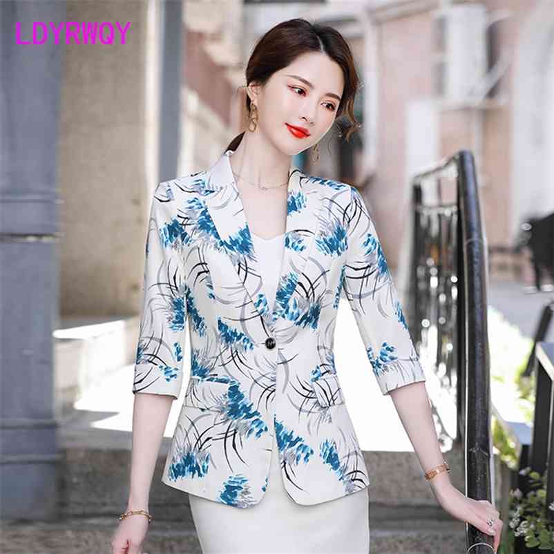 

LDYRWQY version of the lapel fashion slim printed one-button all-match summer three-quarter sleeve suit 210603, Red