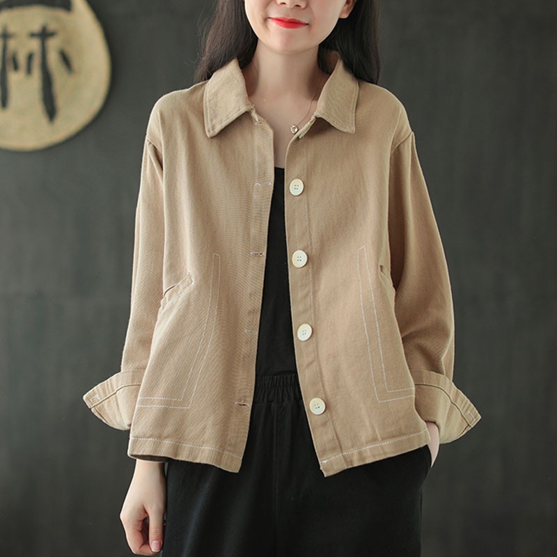 

Johnature Leisure Retro Turn-down Collar Single Breasted Long Sleeve Coats Autumn Women 4 Color Fashion All-match Coat 210521, Green