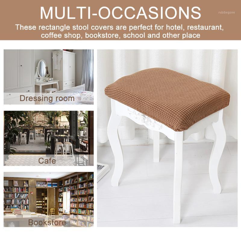 

2pcs Stretch Stool Cover Rectangle Bar Solid Chair Seat Slipcover Protector Universal European Style Washable Checked Jacquard Covers